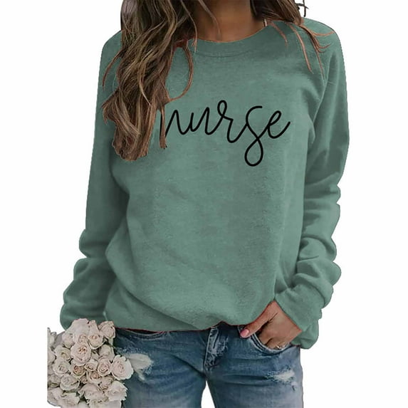 Ayolanni Sweatshirt for Women Trendy Women's Nurse Christmas Printed Long Sleeved Round Neck Sweater
