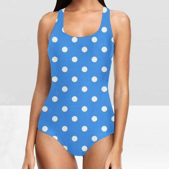 Ayolanni Swim Suits for Women 2026 High Cut Push-Up Tummy Control One-Piece Swimwear Polka Dot Spaghetti Straps Bikinis Fashion Open Back Bathing Suit Blue XL