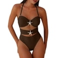 thumbnail image 1 of Ayolanni Swim Suits for Women 2026 Push-Up One-Piece Cutout Tummy Control Swimwear Halter Cheeky Bikinis Solid Backless Bathing Suit Brown L, 1 of 6