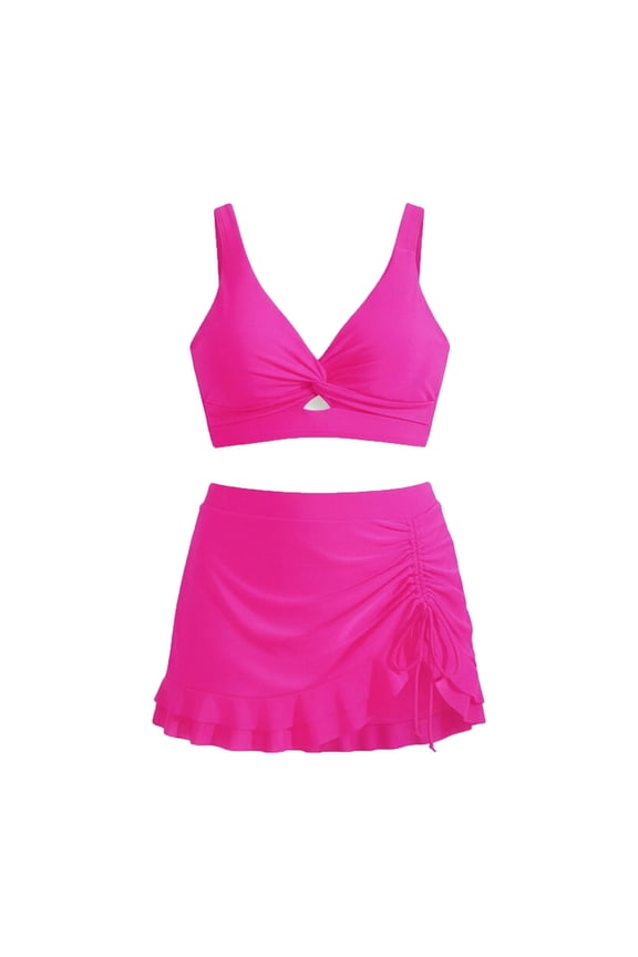 Swim Suits for Women Ruffle Butts Cute Pink Knot Front Drawstring Beachwear Swim Shirts for Women XL