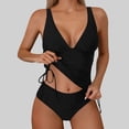 thumbnail image 1 of Ayolanni Tankini Cute Swimsuits for Women Separate Modest V-Neck Black Solid Two-Piece Sets Juniors Swimwear L, 1 of 9