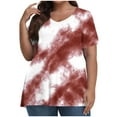 thumbnail image 1 of Ayolanni Tie Dye Cute Fall Tops for Women V-Neck Plus Size Gold Short Sleeve T-Shirts Ladies Blouses 2x, 1 of 5