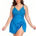 thumbnail image 1 of Ayolanni Tie Knot Swimsuit for Women Push-Up Tummy Control One-Piece Swimwear Low Back Spaghetti Straps Casual Ruched Solid Bathing Suit Blue XL, 1 of 4