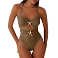 thumbnail image 1 of Ayolanni Tummy Control Girls Swimsuit Push-Up Cutout One-Piece Swimwear High Cut Halter Solid Backless Cheeky Bathing Suit Yellow L, 1 of 6