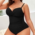 thumbnail image 1 of Ayolanni Twist Front Swimsuit for Women One-Piece Tummy Control Push-Up Swimwear Backless Solid Ruched Fashion Spaghetti Straps Bathing Suit Black L, 1 of 5