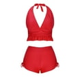thumbnail image 1 of Ayolanni Two Piece Tankini Swimsuits for Women Tie Solid High Waisted Swimwear Halter Summer Ruffled Push-Up Bathing Suit Swim Tops with Boy Shorts Red M, 1 of 4