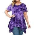 thumbnail image 1 of Ayolanni V-Neck Casual Tops for Women Irregular Short Sleeve Purple Plus Size Tie Dye Blouses Girls Shirts XL, 1 of 7