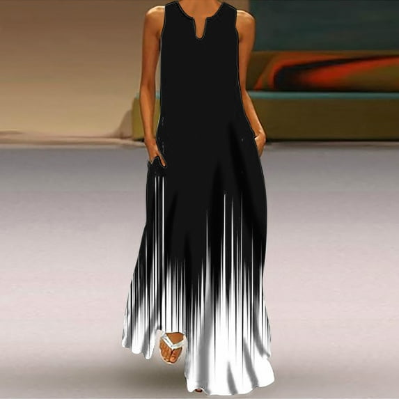 Ayolanni V-Neck Classy Dresses for Women Vacation Black Sleeveless Ombre Maxi Dresses Party Dresses for Teens 3x