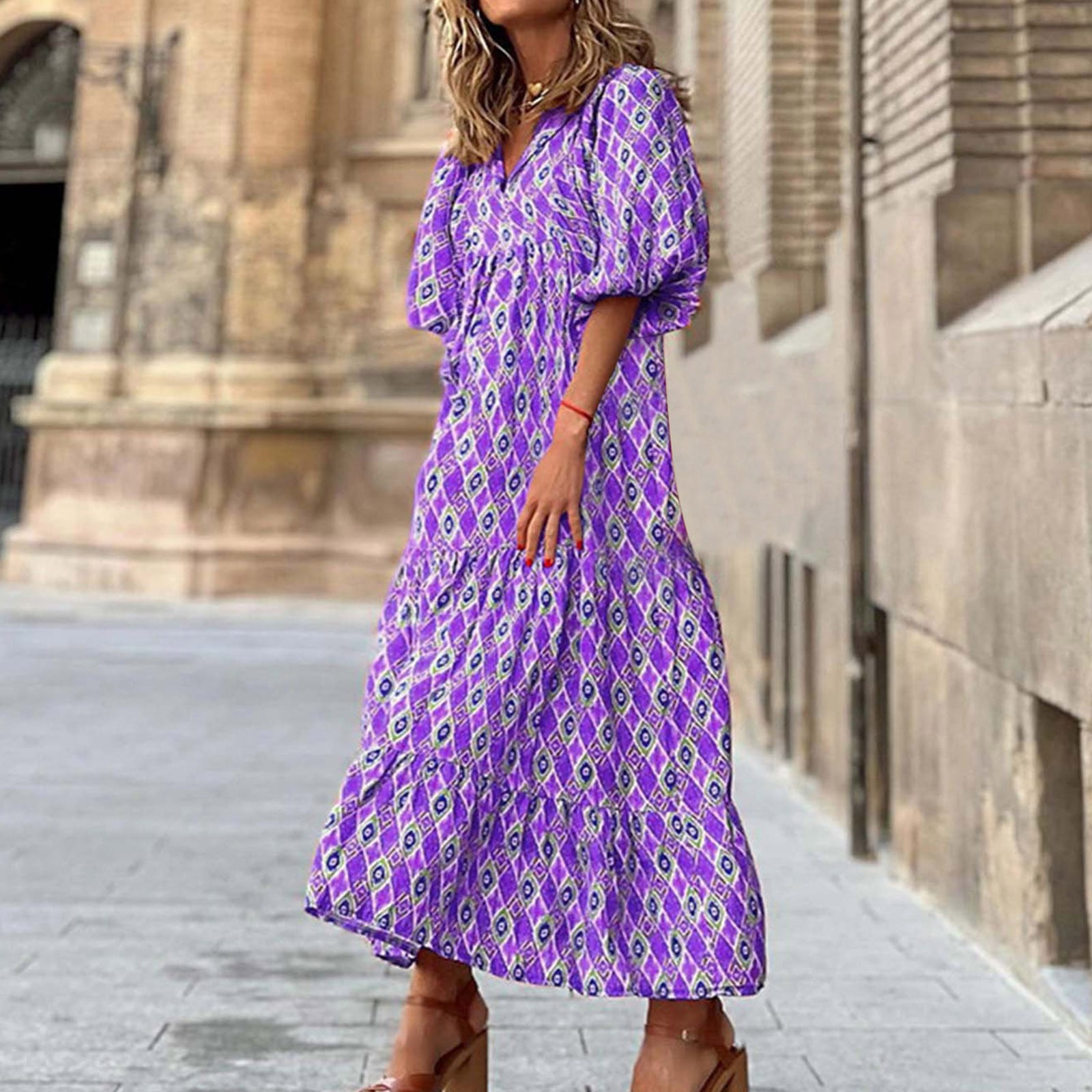 dresses for hawaii vacation Nalani Long Rayon Hawaiian Dress Maxi V-Neck Tea Length Aqua / M design with a hint of flowy feeling visually adds a sense of layering NinthIsle Made in Hawaii Elegant