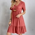 thumbnail image 1 of Ayolanni V-Neck Dresses for Women 2026 Elegant Solid Short Sleeve Midi A-Line Dress Ruffle Flowy Vacation Beach Pleated Sundress Red M, 1 of 9