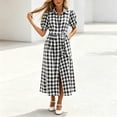 thumbnail image 1 of Ayolanni V Neck Dresses for Women Plaid Short Sleeve A-Line Maxi Dress Party Belted Birthday Elegant Long Dress with Puff Sleeve Black L, 1 of 7