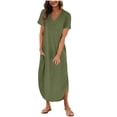 thumbnail image 1 of Ayolanni V-Neck Party Dresses for Women Plus Size Green Beach Short Sleeve Solid Maxi Dresses Tween Dresses L, 1 of 8