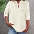 thumbnail image 1 of Ayolanni V-Neck Shirts for Women 100% Cotton Solid Short Sleeve Button Down Blouse Casual Plus Size Pockets Tees Women's Tops, Tees & Blouses Beige L, 1 of 7
