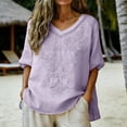 thumbnail image 1 of Ayolanni V-Neck Shirts for Women Casual Short Sleeve Solid Color Embroidered Blouse Vintage Plus Size Shirts Summer Tops for Women, 1 of 8