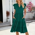thumbnail image 1 of Ayolanni V-Neck Vacation Dresses for Women Beach Green Short Sleeve Flutter Solid Midi Dresses Warm Dresses for Women XL, 1 of 7