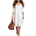 thumbnail image 1 of Ayolanni V-Neck Women Summer Dresses 3/4 Sleeve Flutter Sleeve Solid Lightweight Maxi A-Line Dress Vacation Ruffle Hem Flowy Straight Sundress White XXXL, 1 of 7
