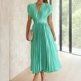 thumbnail image 1 of Ayolanni V-Neck Women Summer Dresses Flowy Vacation Solid Sleeveless Maxi A-Line Dress Swing Ruffled Wedding Guest Off the Shoulder Sundress Green M, 1 of 7