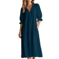 thumbnail image 1 of Ayolanni V-Neck Women Summer Dresses Solid Flutter Sleeve Dressy Short Sleeve Maxi Shift Dress Wedding Guest Knee Length Ruched Workout Flowy Sundress Blue XXL, 1 of 7