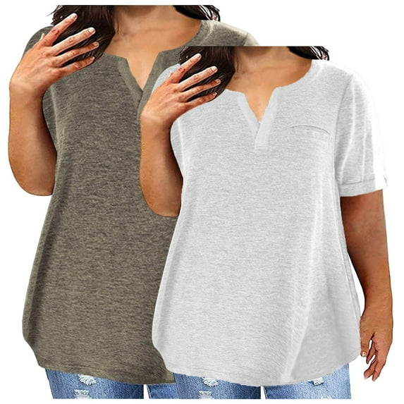 Ayolanni V-Neck Women Tunic Tops White Cotton Short Sleeve Plus Size Solid Pullover T-Shirts Womens Tunics 4x