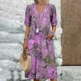 thumbnail image 1 of Ayolanni V-Neck Women's Casual Dresses Below The Knee Purple Graphic Short Sleeve Dresses Girls Holiday Dresses S, 1 of 6
