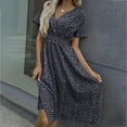 thumbnail image 1 of Ayolanni V-Neck Women's Dresses Blue Floral Print Short Sleeve Maxi Dresses Tween Dresses L, 1 of 7