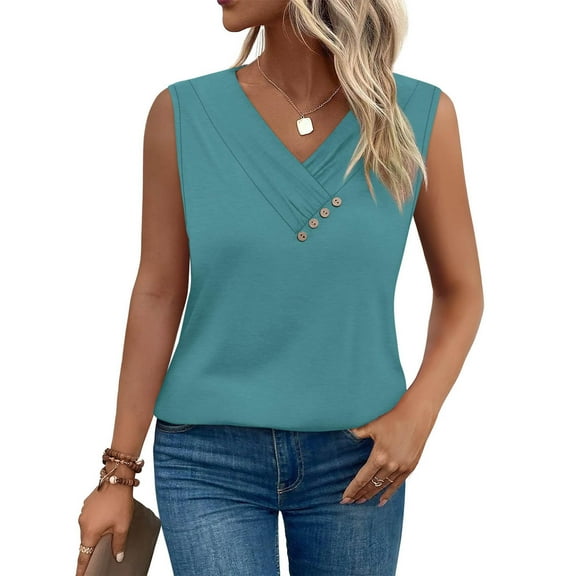 Ayolanni V-Neck Womens Clothes and Blue Solid Tank Tops Ladies T Shirts XL