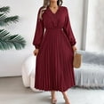 thumbnail image 1 of Ayolanni Vacation Dresses for Women Beach Plus Size V-Neck Red Long Sleeve Solid Maxi Dresses Junior Dresses S, 1 of 6