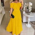 thumbnail image 1 of Ayolanni Vacation Dresses for Women Off-The-Shoulder Yellow Solid Short Sleeve Puff Maxi Dresses Teen Girl Dresses L, 1 of 6