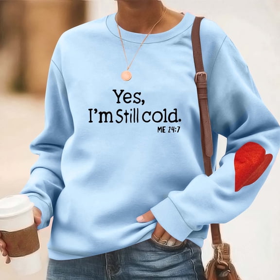 Ayolanni Valentine's Day Womens Sweatshirt Light Blue Crewneck Pullover Heart Fall Sweatshirts Tshirts for Women M
