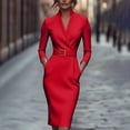 thumbnail image 1 of Ayolanni Wedding Guest Dresses for Women Long Sleeve V Neck Bodycon Maxi Dresses Solid Formal Work Belted Long Dress Red S, 1 of 8