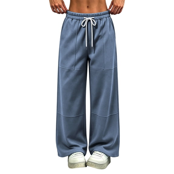 Ayolanni Wide Leg Sweatpants for Women Gray Loose Lounge Sweatpants Drawstring High Waist Workout Pants with Pockets