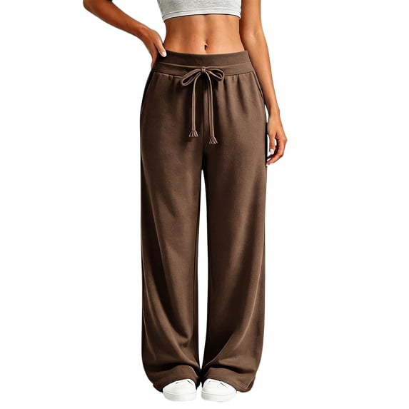 Ayolanni Wide Leg Sweatpants for Women Work Athletic Coffee Sweatpants Joggers High Waist Drawstring Pants with Pockets