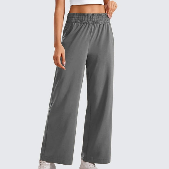 Ayolanni Wide-Leg Women's Pants Palazzo Gray Elastic Band Solid Slacks Womens Sweatpants XL