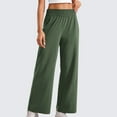 thumbnail image 1 of Ayolanni Wide-Leg Women's Pants on Petite Palazzo Army Green Elastic Band Solid Slacks Dress Pants Women L, 1 of 7