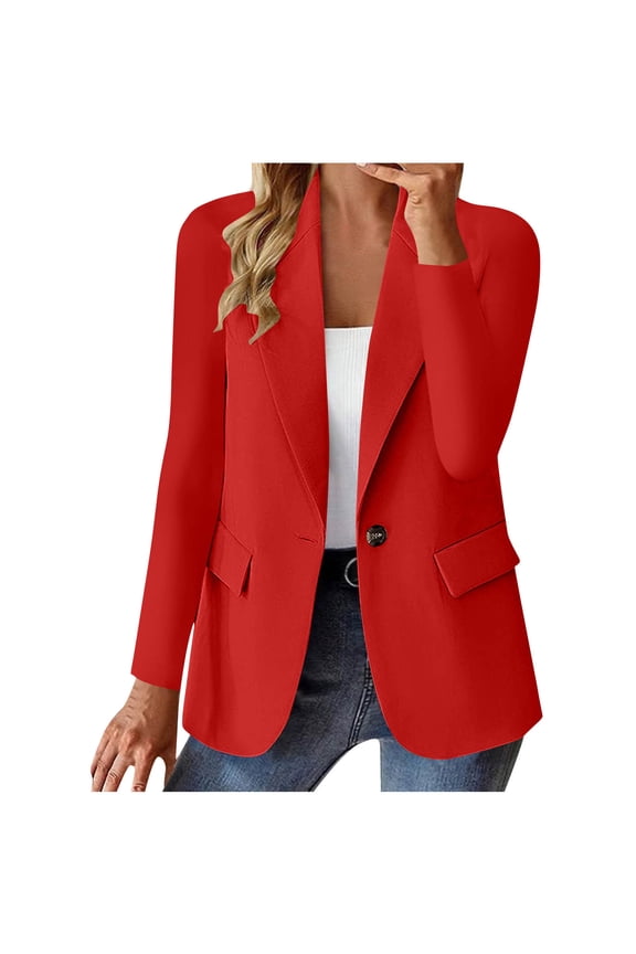 Woman Jacket Trendy Open Front Red Work Fitted Business Casual Button Dress Blazers Woman Jacket Blazer XL