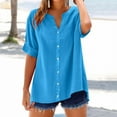 thumbnail image 1 of Ayolanni Women Blouses Clearance under 7 V-Neck Short Sleeve Blue Solid Button-up Shirts Ladies Shirts 4X, 1 of 4