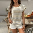 thumbnail image 1 of Ayolanni Women Blouses on Clearance Khaki Flutter Short Sleeve Striped T-Shirts Ladies Tops and Blouses XL, 1 of 9
