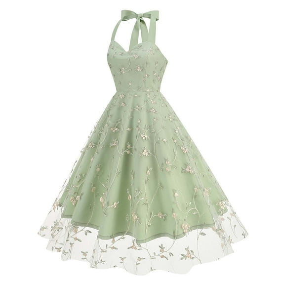 Ayolanni Women Dresses Knee-Length V-Neck Green Embroidery Sleeveless Ball Gown Dresses Junior Dresses for Teen Girls S