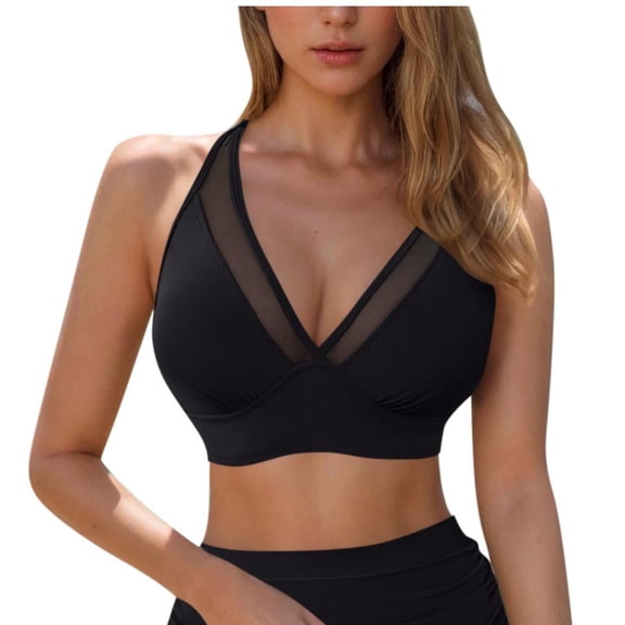 Ayolanni Women Swimsuits Black Cutout V-Neck Push up Padded Cheeky Sheer Swim Top Bathing Suit for Women XXXL