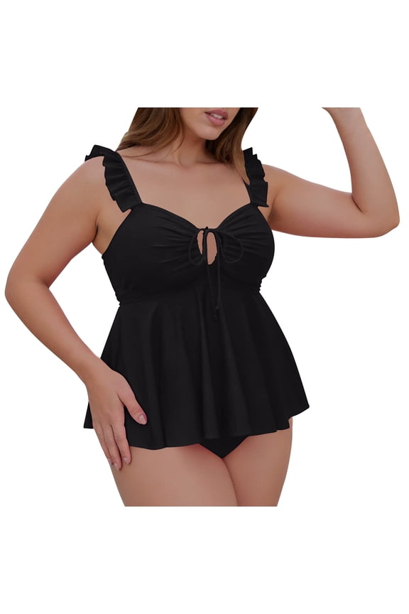Women Swimsuits Plus Size Ruffle Butts Tummy Control Black Modest Bandage Swimsuit Swim Shorts for Women XXXXL