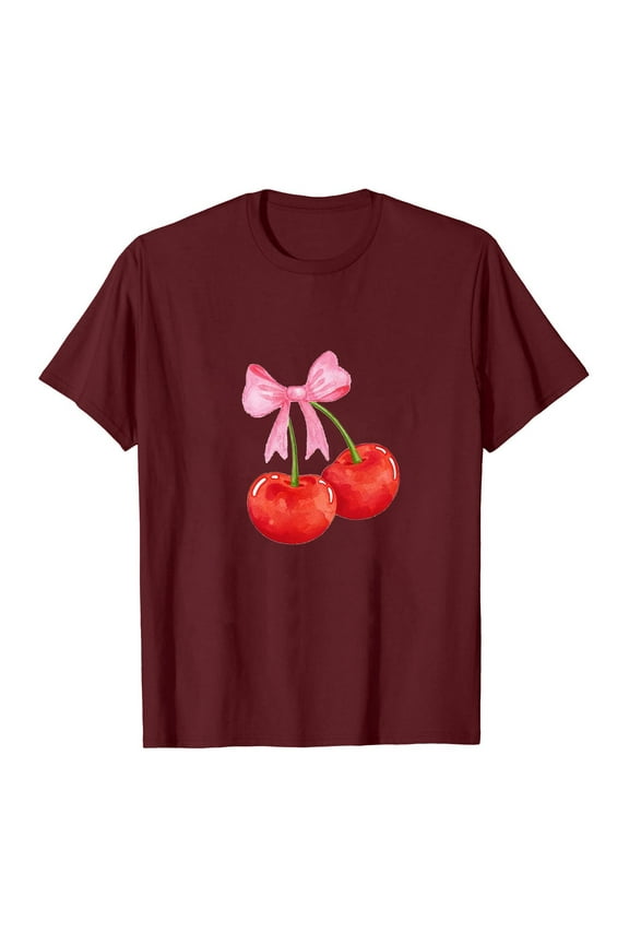 Women Tops Sale Red Cotton Short Sleeve Cherry Crew Neck Pullover T-Shirts Ladies Shirts XL