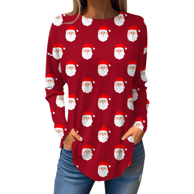 Ayolanni Women Tunic Tops Long Sleeve Red Christmas Crew Neck Blouses T