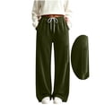 thumbnail image 1 of Ayolanni Women Wide Leg Sweatpants Baggy Army Green Low Rise Sweatpants Athletic Drawstring Long Pants with Pockets, 1 of 8