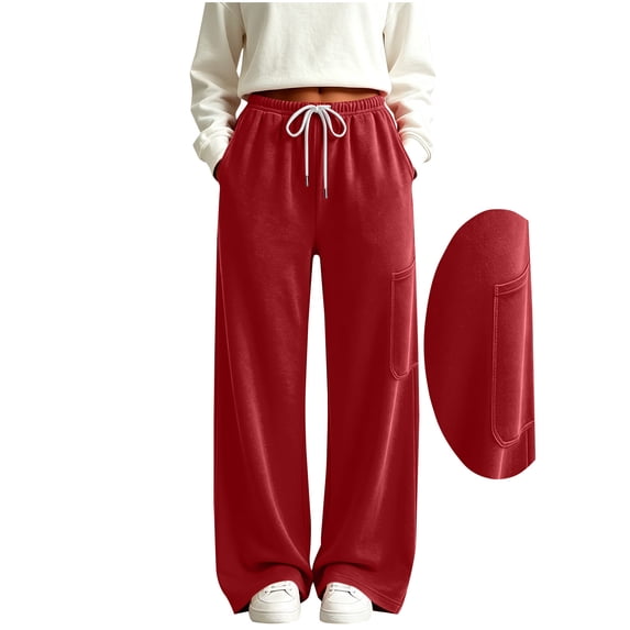 Ayolanni Women Wide Leg Sweatpants Baggy Red Low Rise Sweatpants Athletic Drawstring Long Pants with Pockets