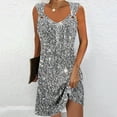 thumbnail image 1 of Ayolanni Women's Casual Dresses V-Neck Silver Knee-Length Sleeveless Shiny Dresses Tween Dresses M, 1 of 5