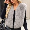 thumbnail image 1 of Ayolanni Women's Faux Fur Vest Open Front Sleeveless Solid Jackets Warm Winter Cropped Outerwear with Pockets Gray L, 1 of 5