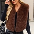 thumbnail image 1 of Ayolanni Women's Faux Fur Vest Open Front Sleeveless Solid Jackets Winter Warm Cropped Outerwear with Pockets Coffee S, 1 of 6