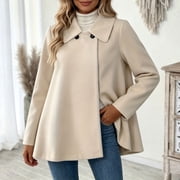 Ayolanni Womens Faux Wool Coat Notched Lapel Long Sleeve Double Breasted Overcoat Fall Winter Warm Loose Outerwear Khaki S