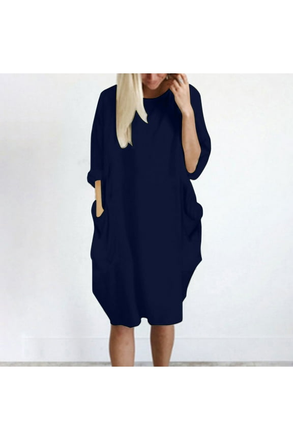 Women's Holiday Party Dresses Knee-Length Blue Long Sleeve Solid Dresses Young Adult Dresses Plus Size 5x