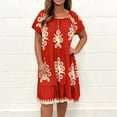 thumbnail image 1 of Ayolanni Women's Holiday Party Dresses Red Boho Short Sleeve Midi Dresses Young Adult Dresses Women S, 1 of 6